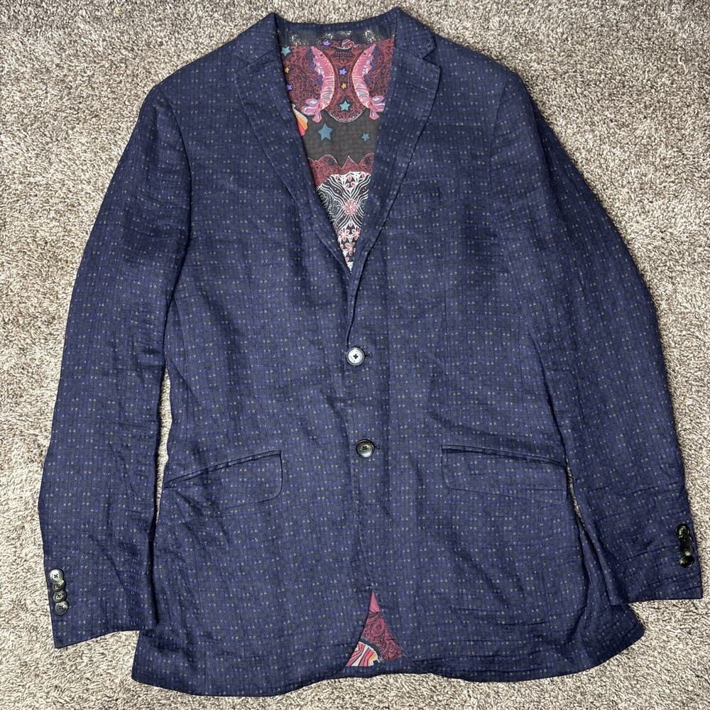 Etro Milano Men’s 52 L US 42 L Linen Cotton Blazer Geometric Superleggera Italy